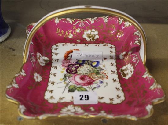 A Spode flower- painted card basket